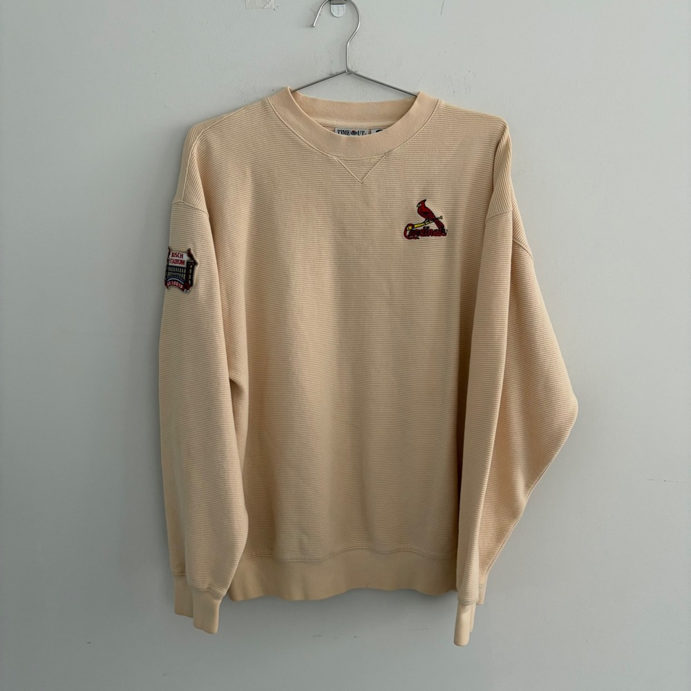 Vintage Time Out St. Louis Cardinals Busch Stadium Ribbed Sweatshirt Tan Mens M